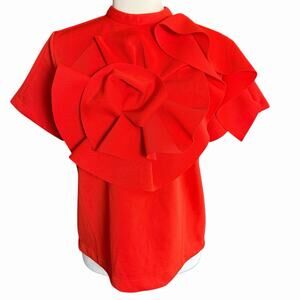Gracia T19486a SCUBA flare flower shape detail top Red M Wedding Guest Party NWT